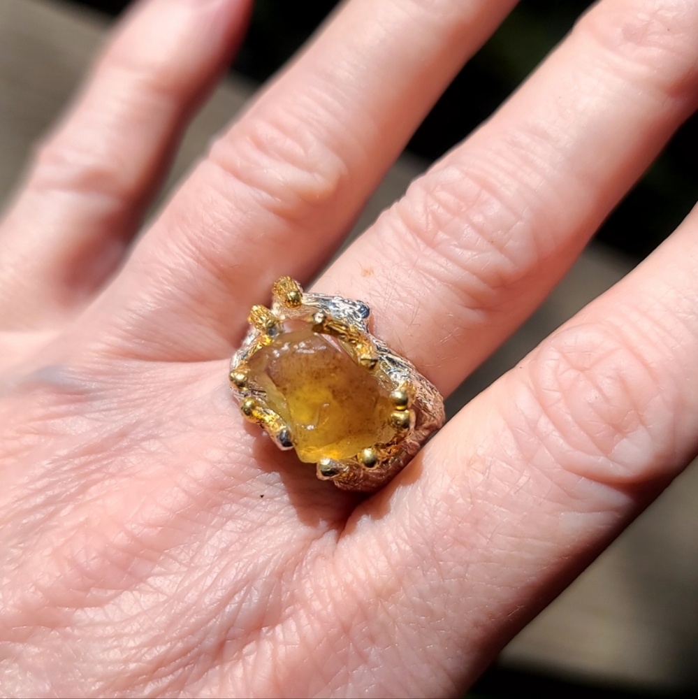 Large raw natural Citrine solitaire sterling ring sz 7 - Picture 1 of 12
